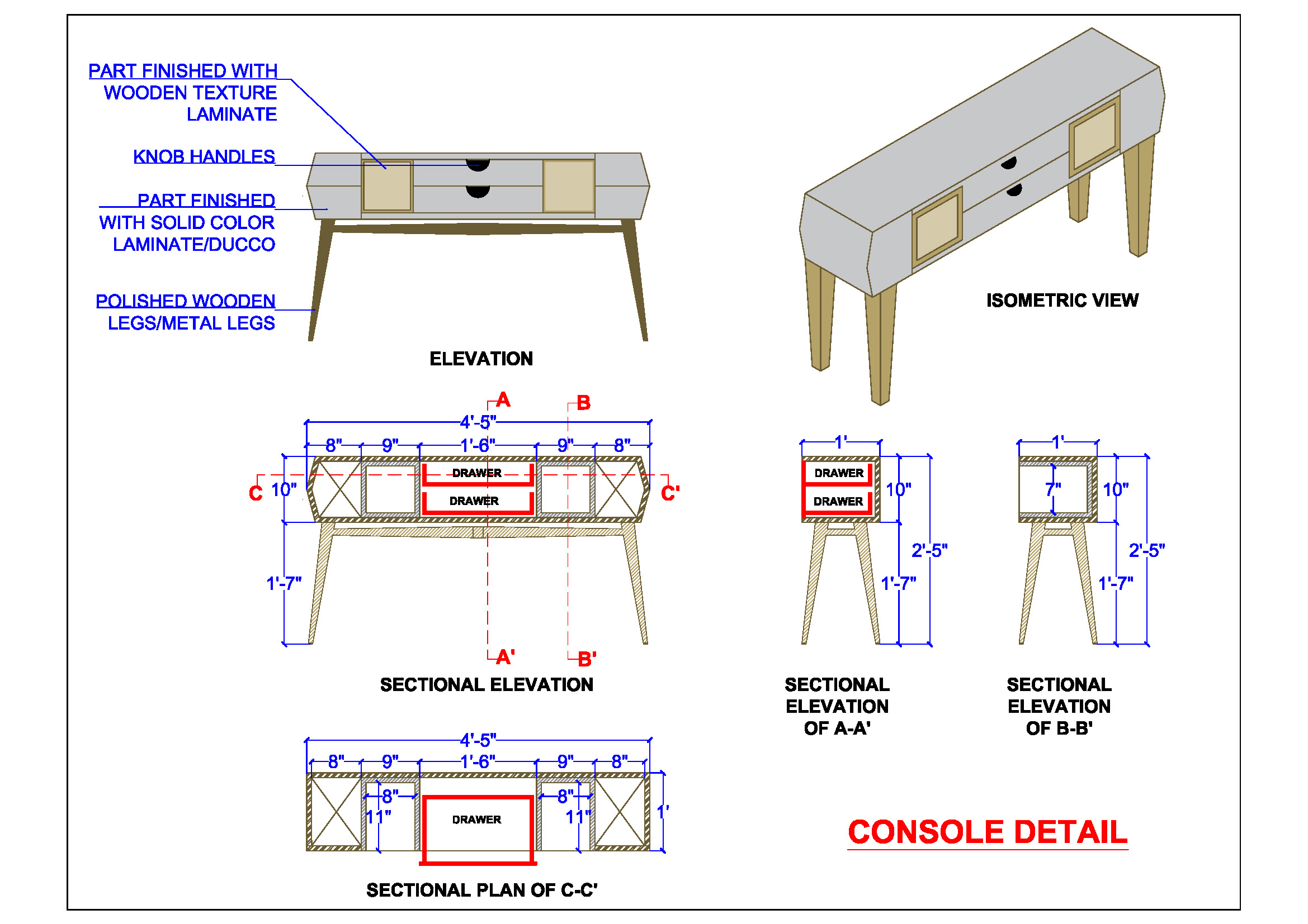 Sleek Console Table Detailed AutoCAD Furniture DWG